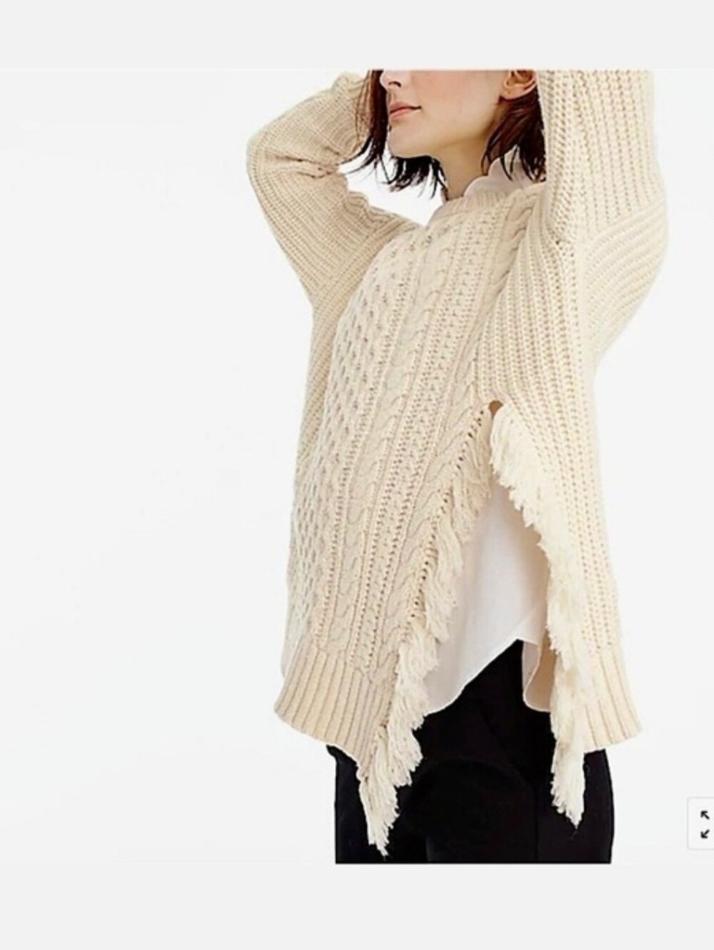 J. Crew Cable Knit Sweater with Fringe - Picture 4 of 8